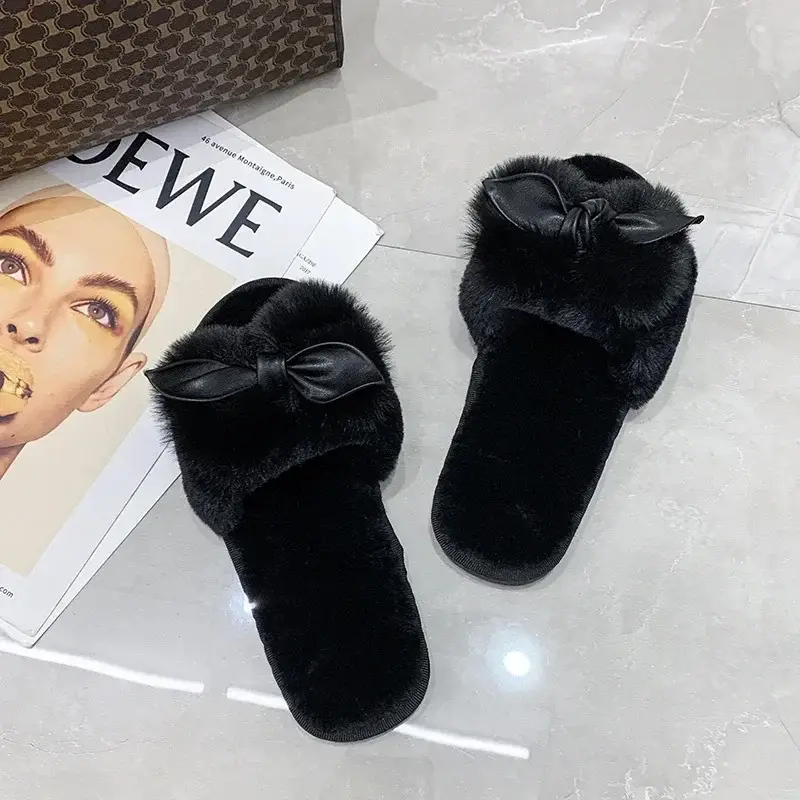 2022 New Cross-border European and American Fashion Maomao Slippers Women's Home Flat Indoor Cotton Slippers
