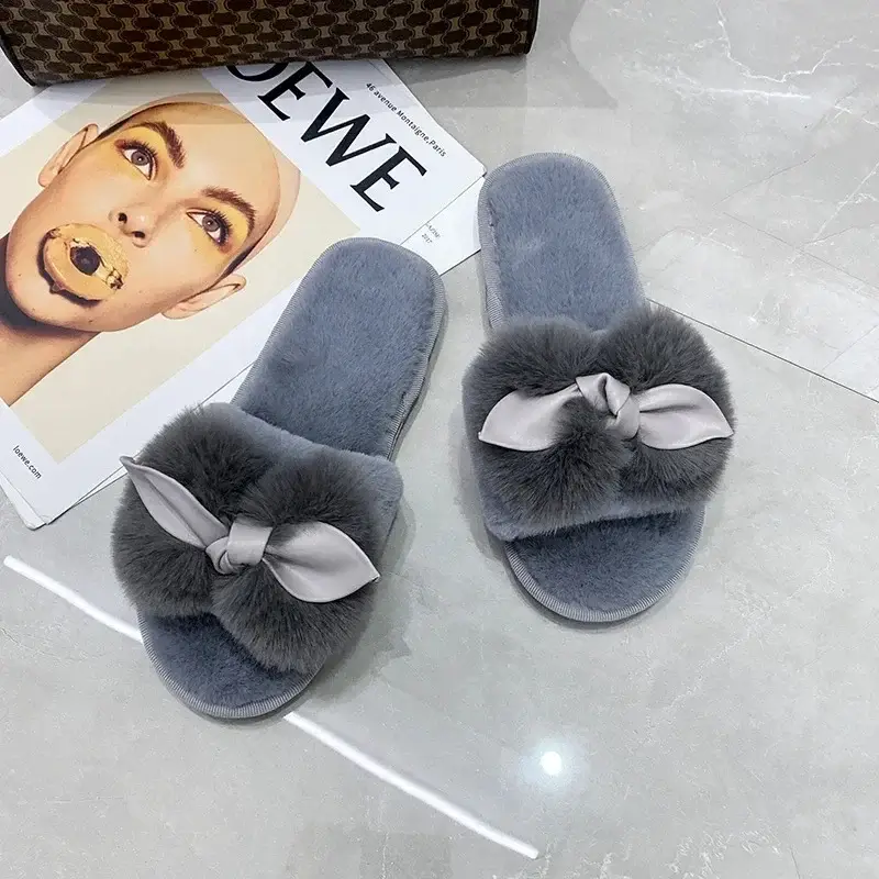 2022 New Cross-border European and American Fashion Maomao Slippers Women's Home Flat Indoor Cotton Slippers