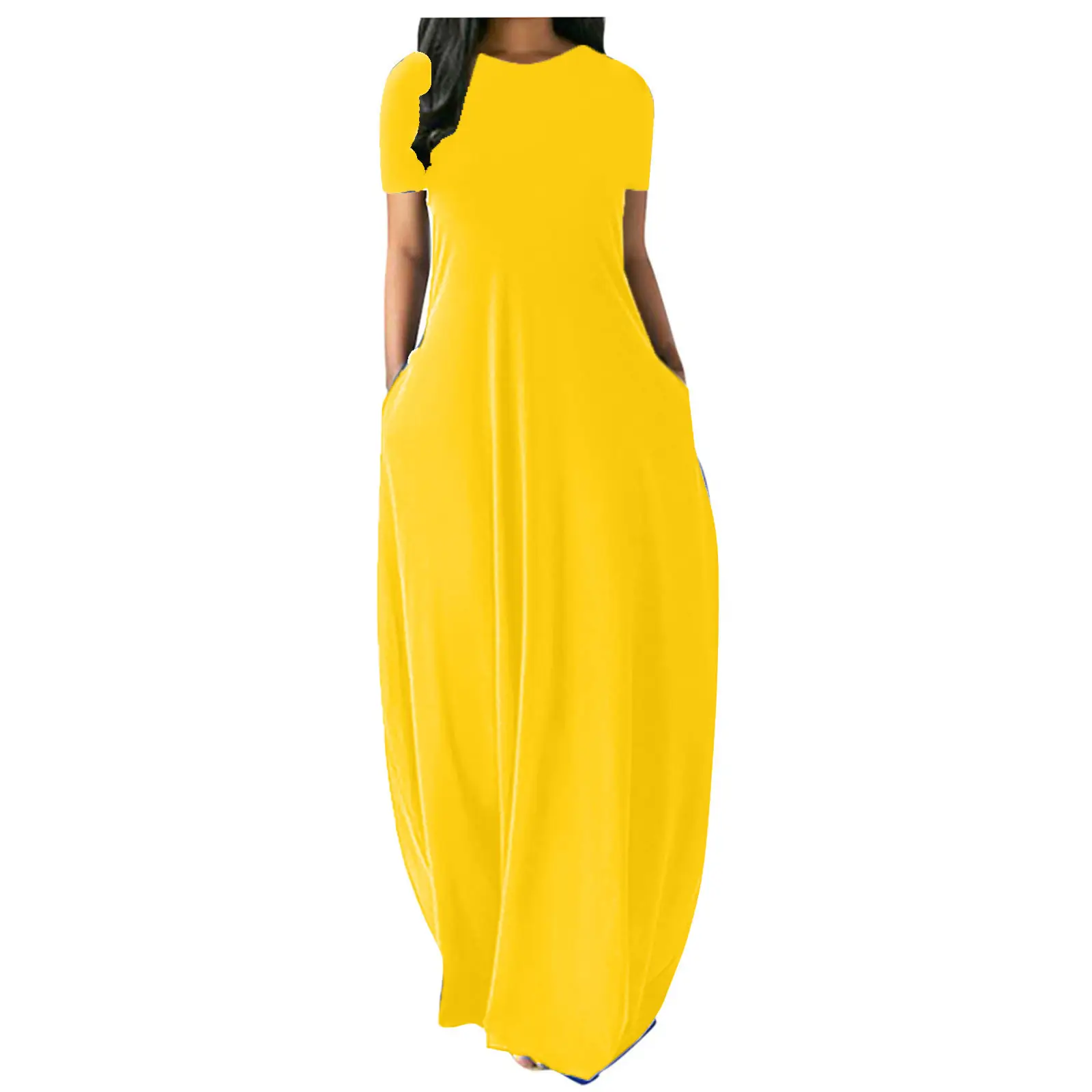 Yellow Long Sleeve Round Neck Dress for Women Large - Image 2