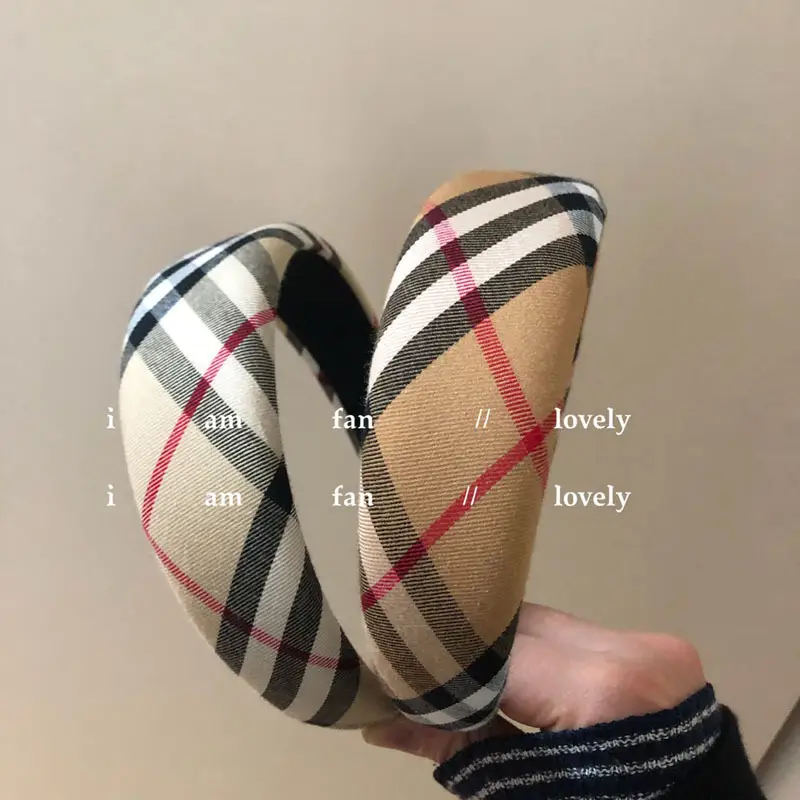 2026 New Year's Headband for Women Plaid Wide Bristle