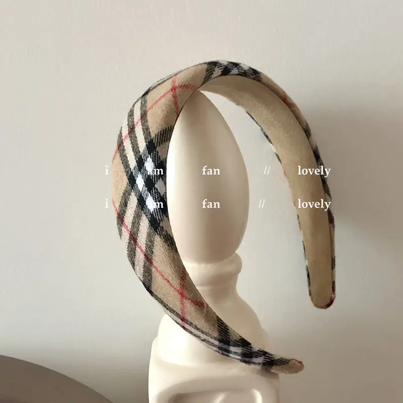 2026 New Year's Headband for Women Plaid Wide Bristle