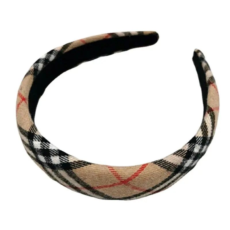 2026 New Year's Headband for Women Plaid Wide Bristle