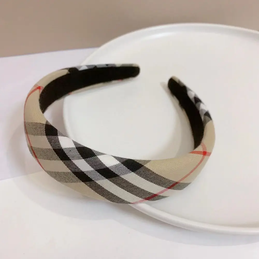 2026 New Year's Headband for Women Plaid Wide Bristle