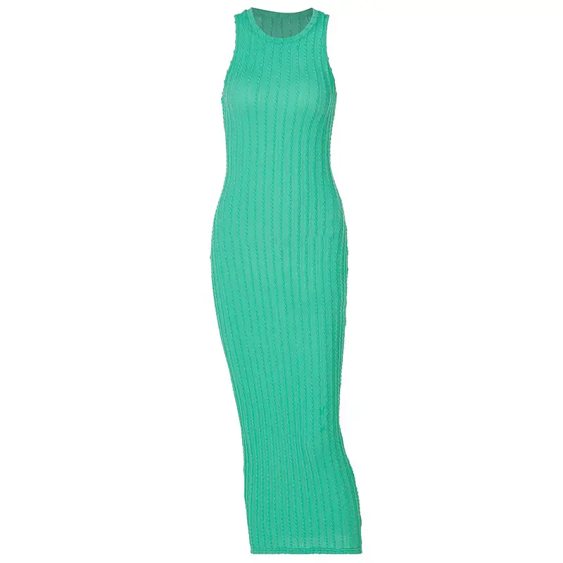 Light Blue Knitted Sleeveless Round Neck Dress for Women - Image 6