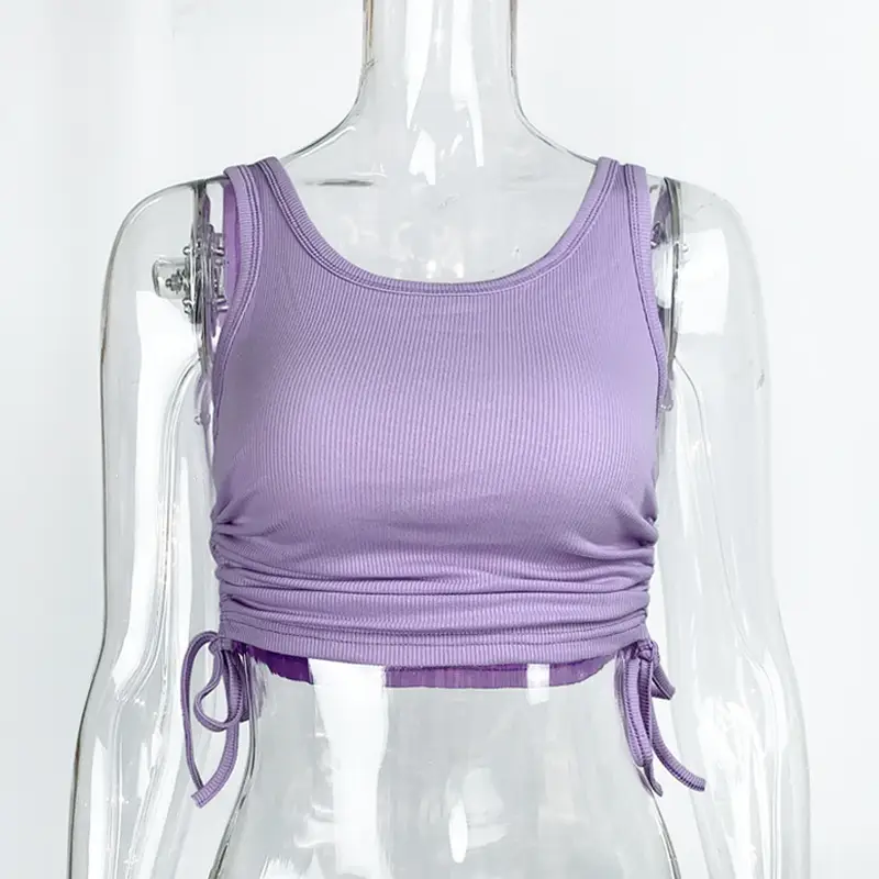 Black Ribbed Drawstring Top for Women - Image 2
