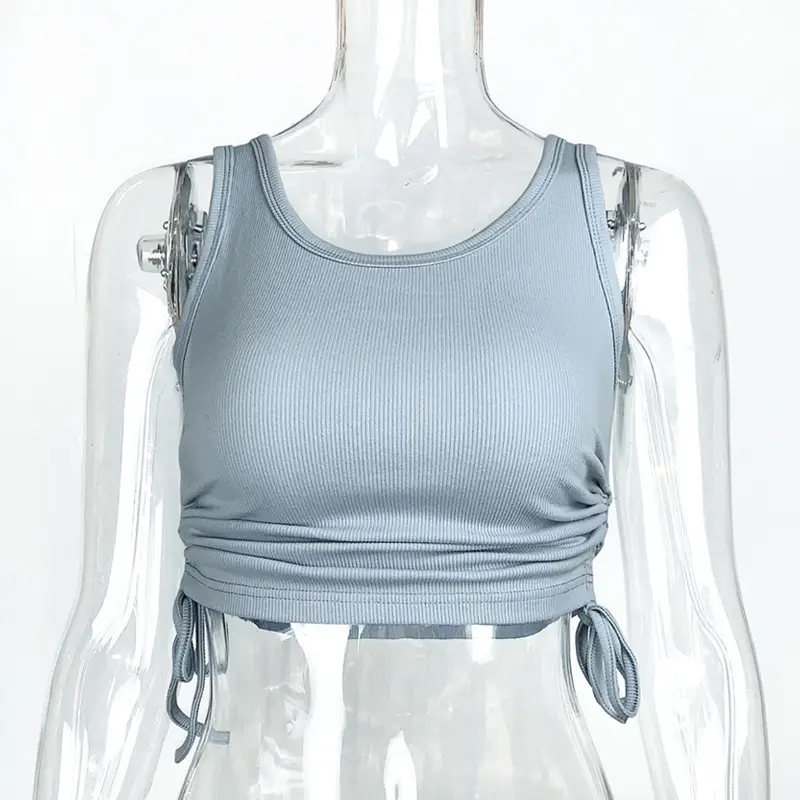 Black Ribbed Drawstring Top for Women - Image 4