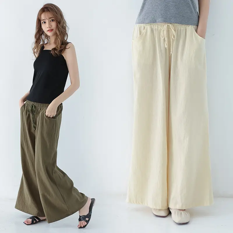 Japanese Wide Leg Pants Women Summer 2021 Linen Trousers