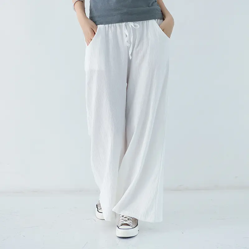 Japanese Wide Leg Pants Women Summer 2021 Linen Trousers