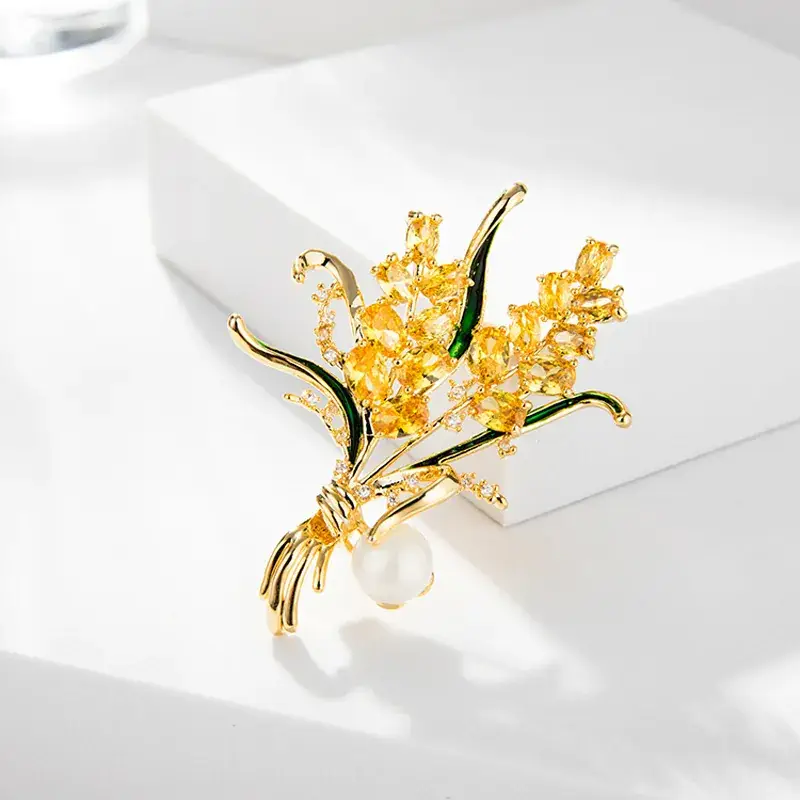 Golden Wheat Zircon Brooch for Women - Image 3