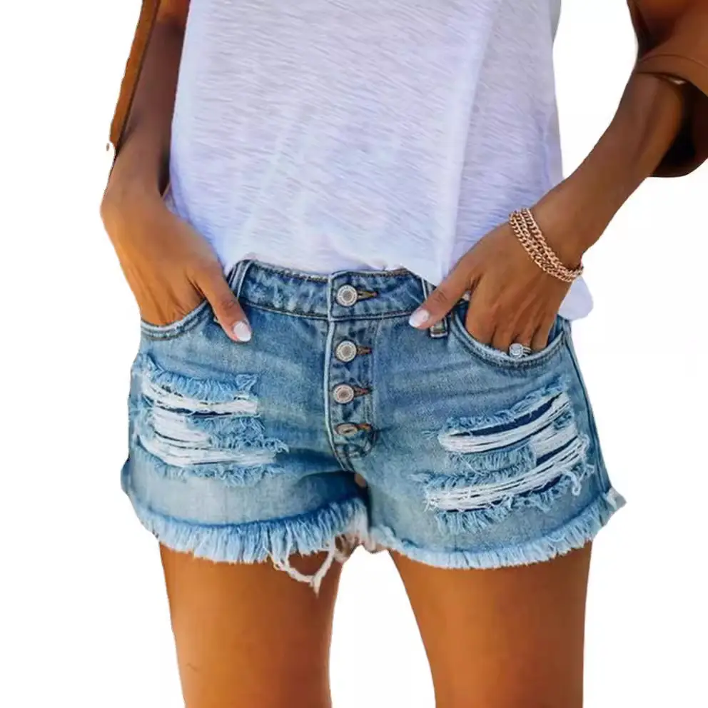 High-Waisted Ripped Denim Shorts for Women 2025