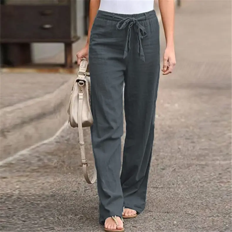 2022 Women Elastic Waist Belt Pants Set Blue - Image 12