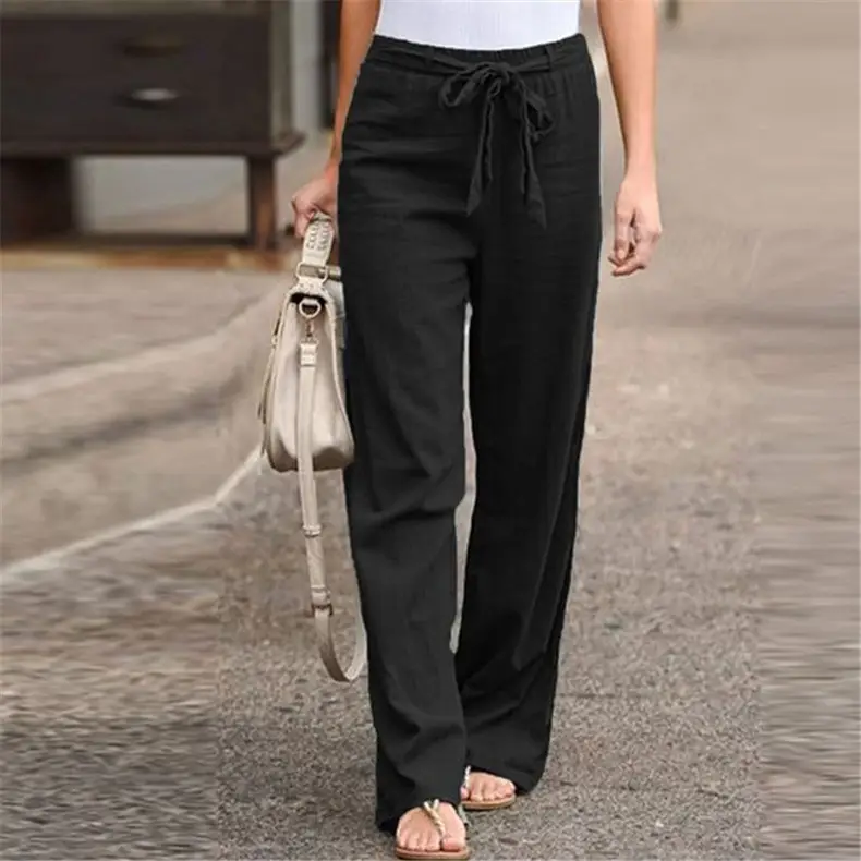 2022 Women Elastic Waist Belt Pants Set Blue - Image 3