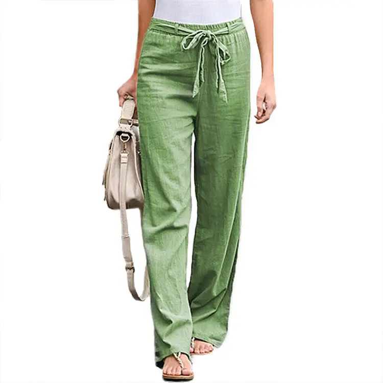 2022 Women Elastic Waist Belt Pants Set Blue - Image 4