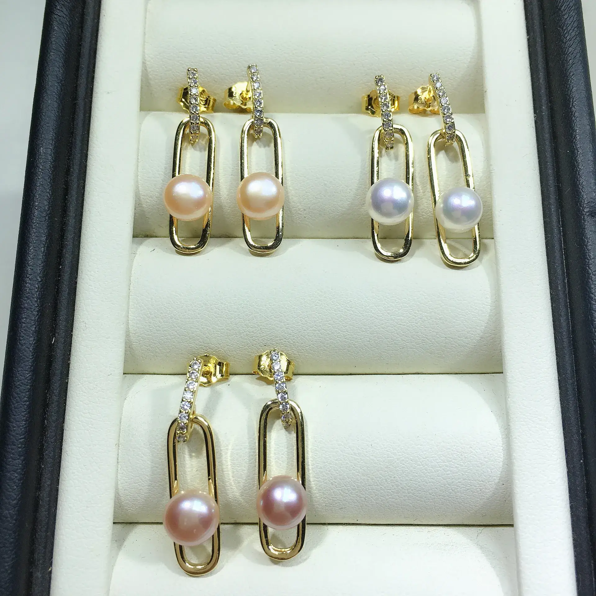 Pearl Earrings for Women Geometric Design Freshwater Style - Image 5