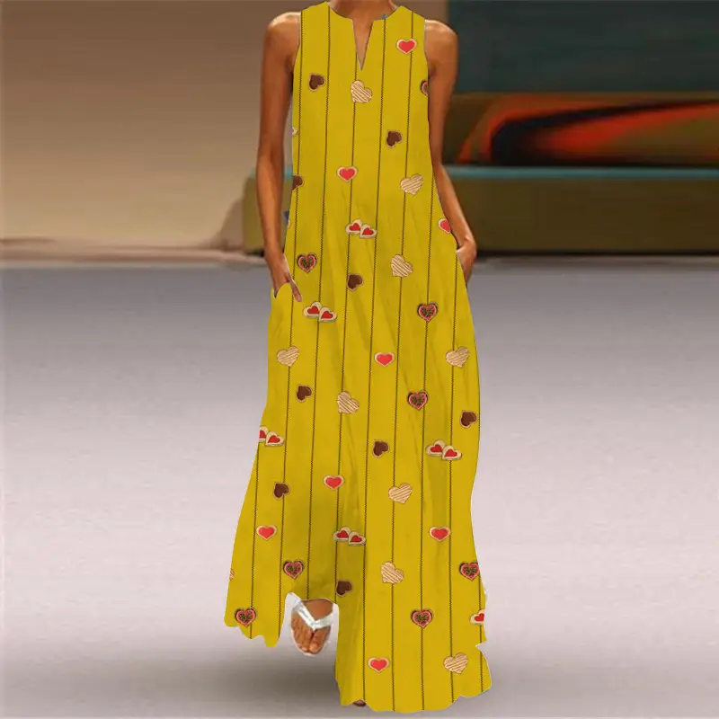 Women's V-Neck Printed Sleeveless Dress Black White - Image 20