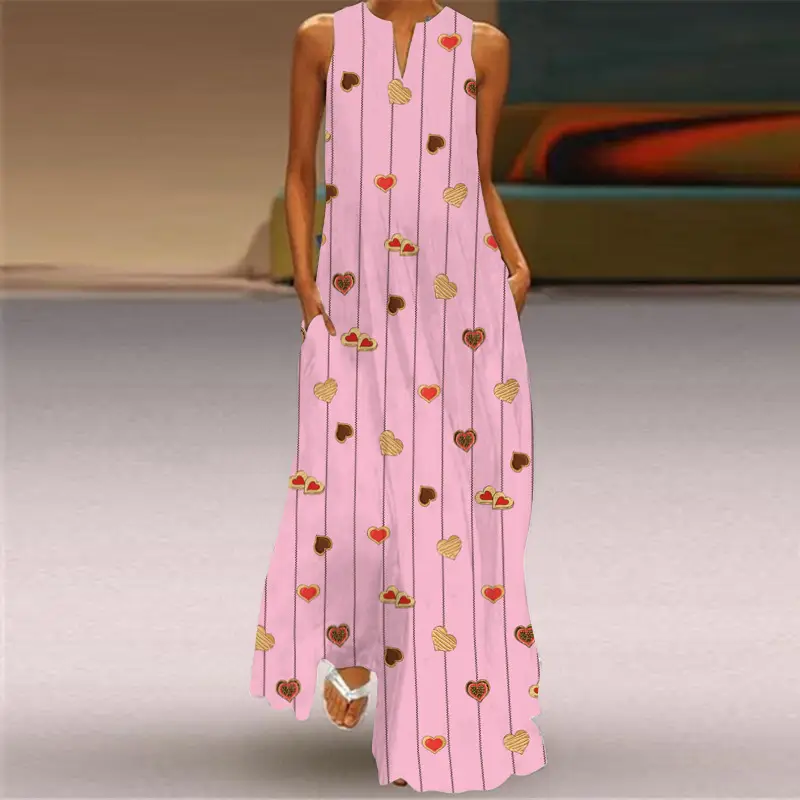 Women's V-Neck Printed Sleeveless Dress Black White - Image 18