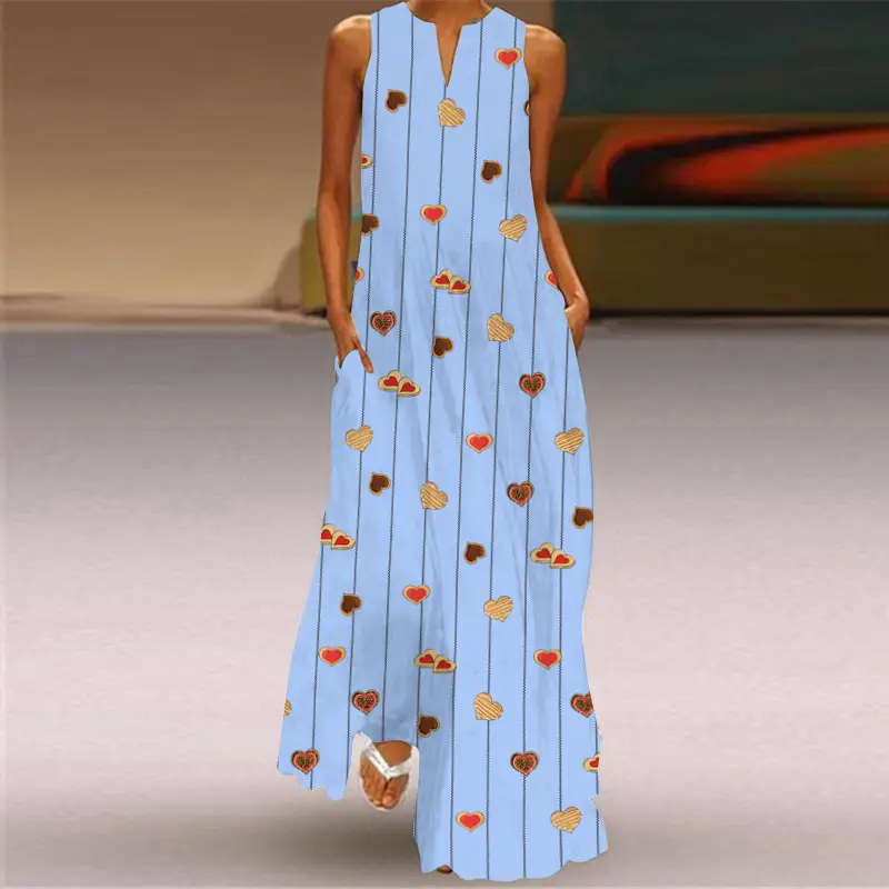 Women's V-Neck Printed Sleeveless Dress Black White - Image 19
