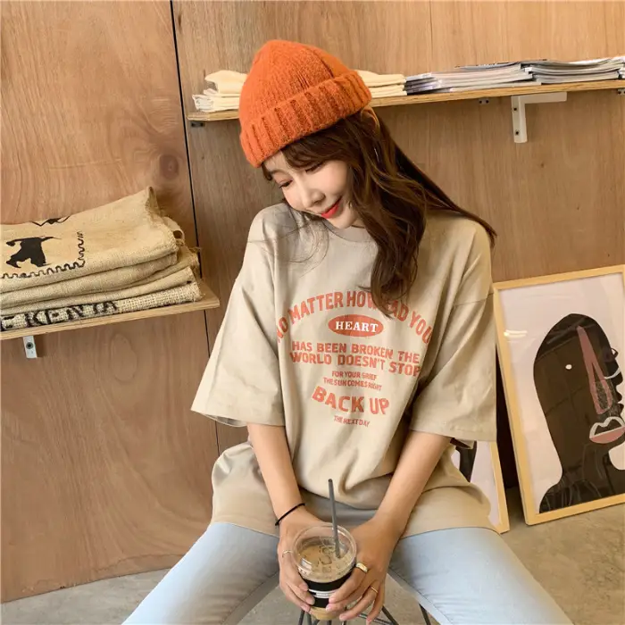 2025 Korean Style Women's Blue T-Shirt Back Up Graphic - Image 4