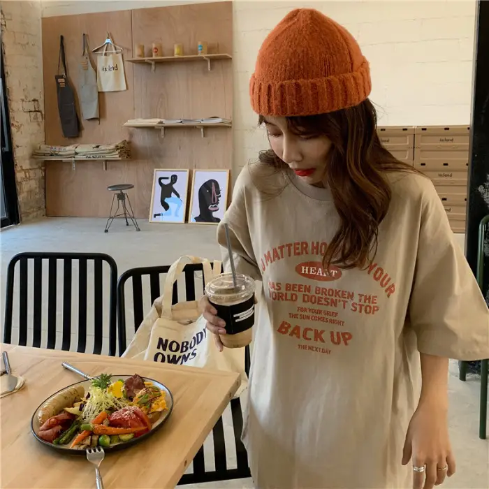 2025 Korean Style Women's Blue T-Shirt Back Up Graphic - Image 5