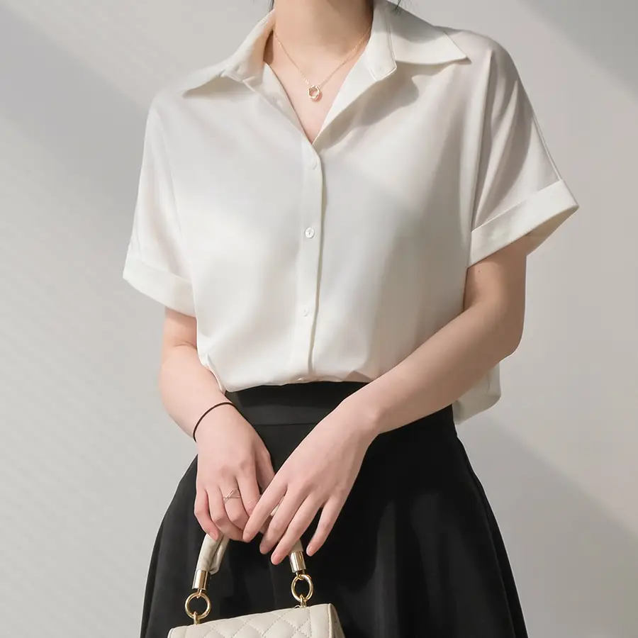 Women White Short Sleeve Japanese Style Shirt
