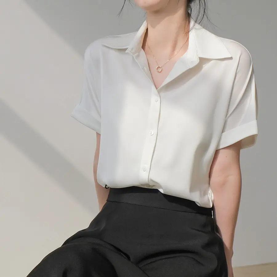 Women White Short Sleeve Japanese Style Shirt