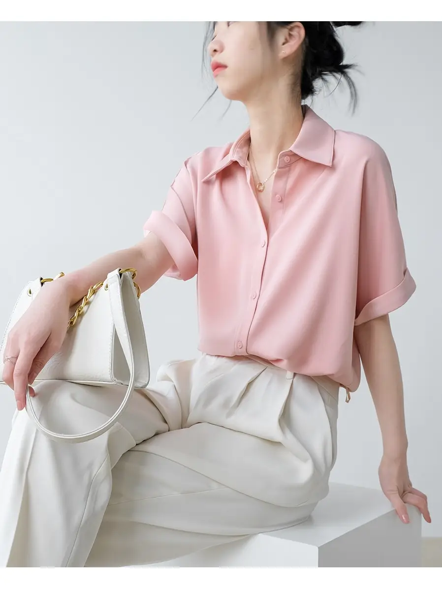 Women White Short Sleeve Japanese Style Shirt — feature 2