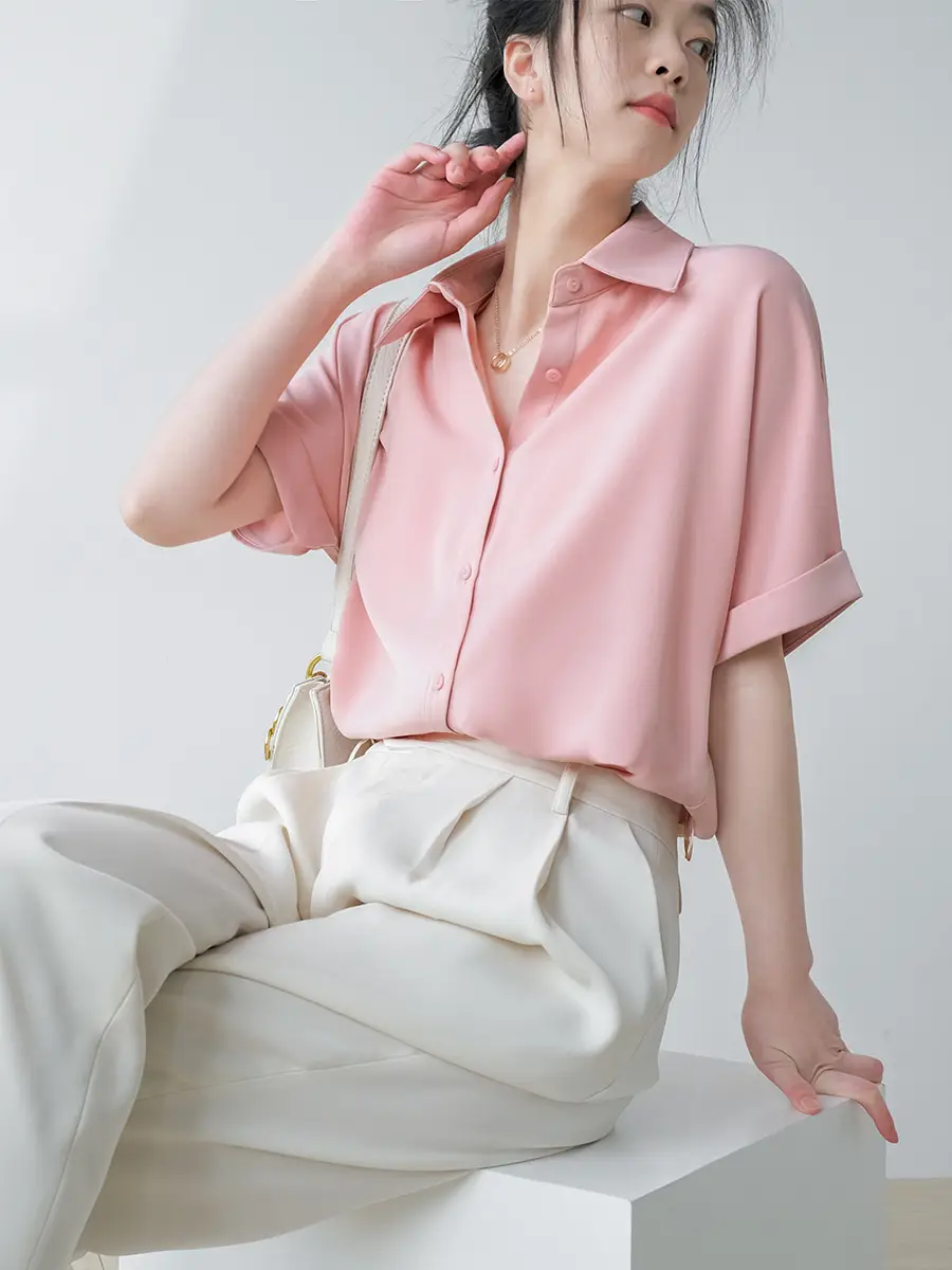 Women White Short Sleeve Japanese Style Shirt — feature 3