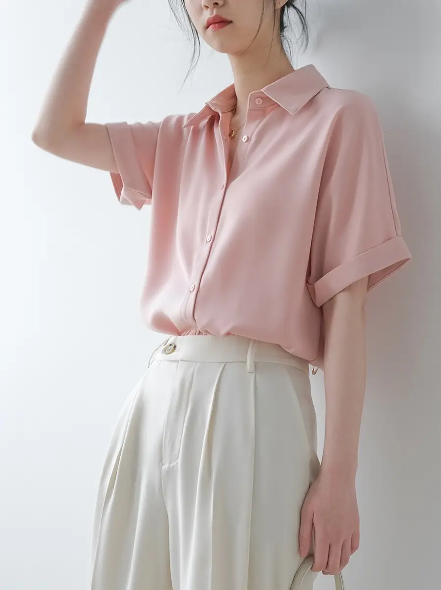 Women White Short Sleeve Japanese Style Shirt — feature 4