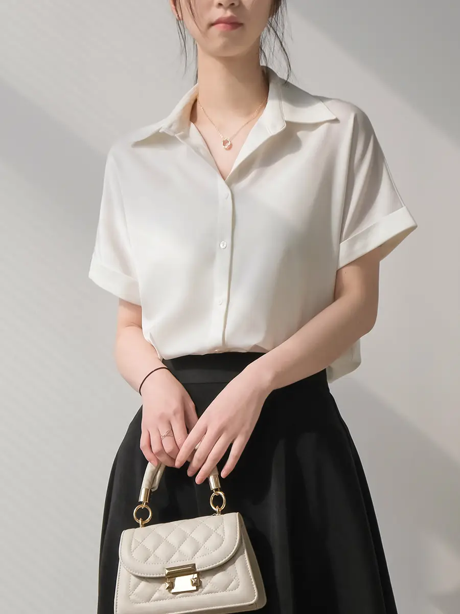 Women White Short Sleeve Japanese Style Shirt — feature 5