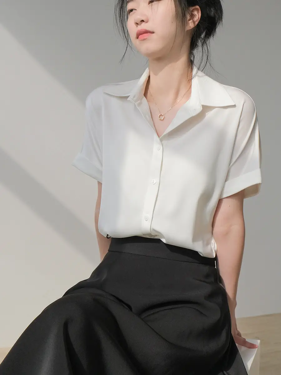 Women White Short Sleeve Japanese Style Shirt — feature 6