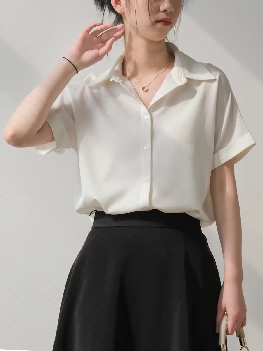 Women White Short Sleeve Japanese Style Shirt — feature 7