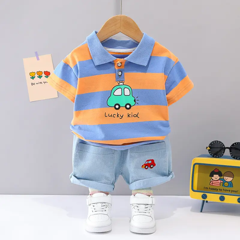 Boys Korean Lapel Polo Shirt 2021 Summer Suit - Image 3