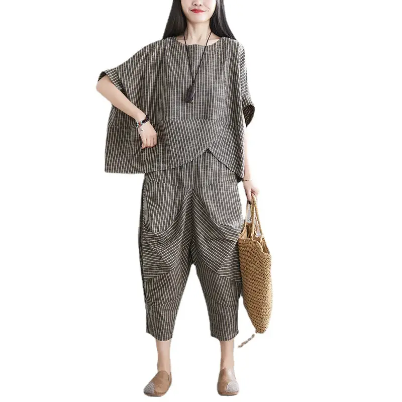 Women Casual Linen Striped Suit 2021 - Image 5