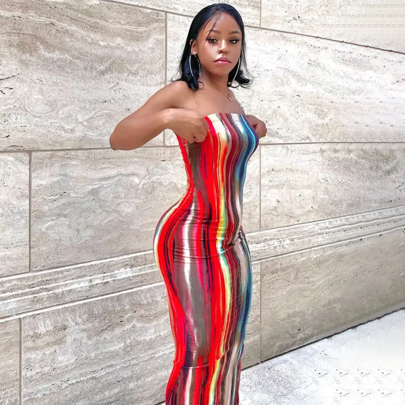 2026 Cross-Border Colorful Tie-Dye Strapless Dress Plus Size - Image 17