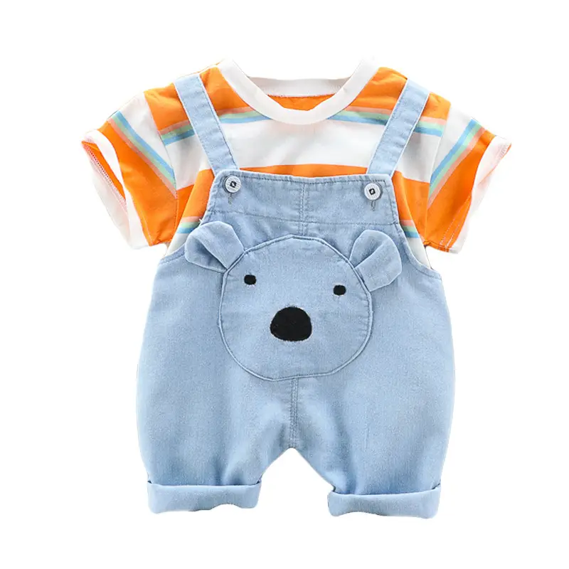 2021 Summer Boys Girls Rainbow Denim Suspenders Set - Image 5