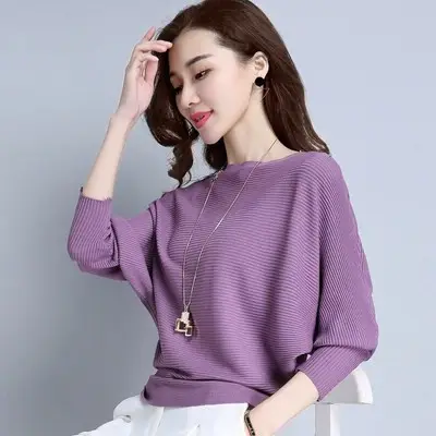 Pink Long Sleeve Knit Pullover 24-Color - Image 2