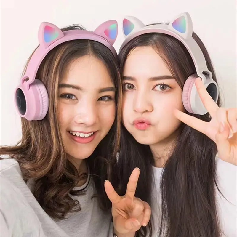 Pink Cat Ears Bluetooth Headset with Rechargeable Light - Image 5