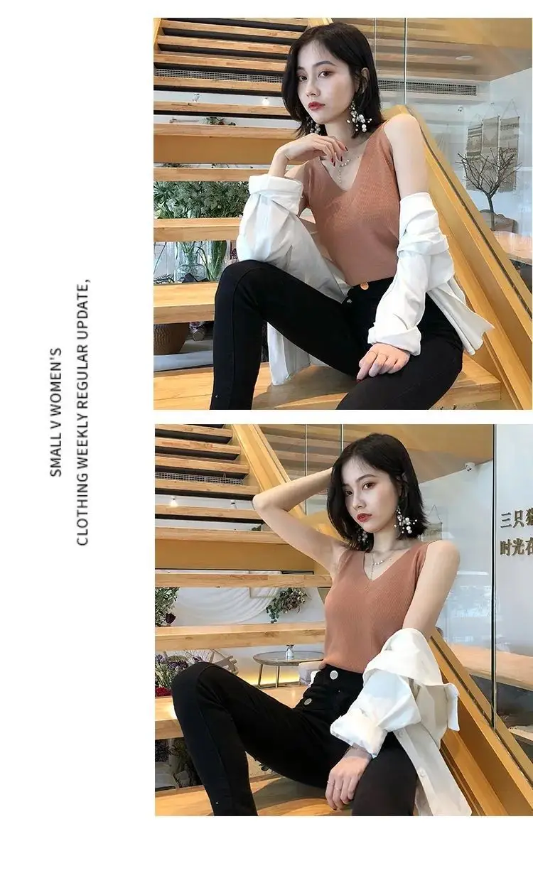 Black V-Neck Sleeveless V-Back Vest for Women — feature 10