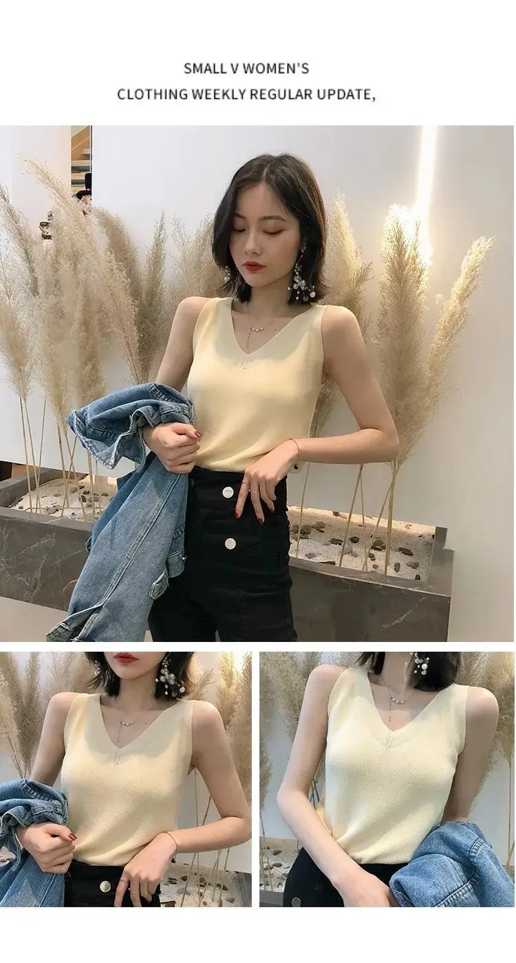 Black V-Neck Sleeveless V-Back Vest for Women — feature 12
