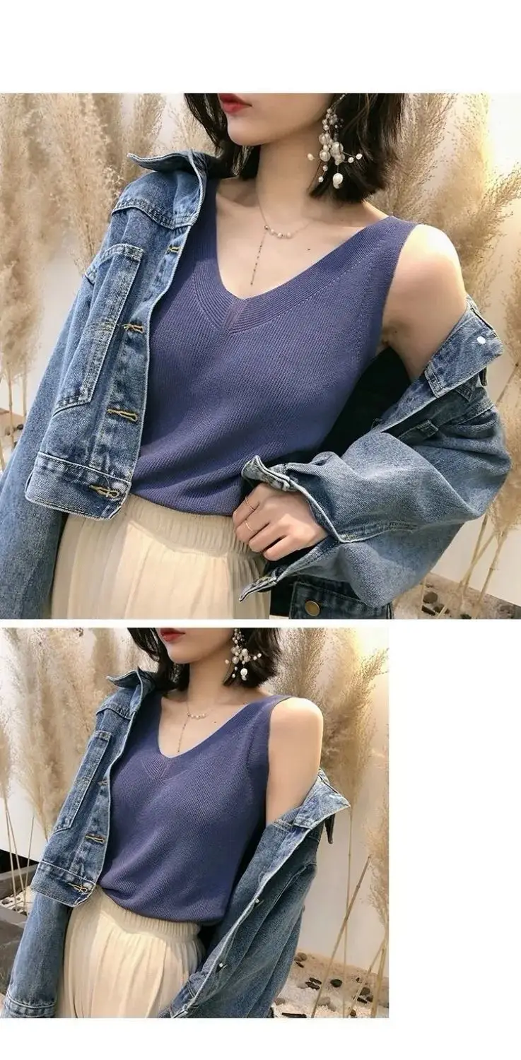Black V-Neck Sleeveless V-Back Vest for Women — feature 13