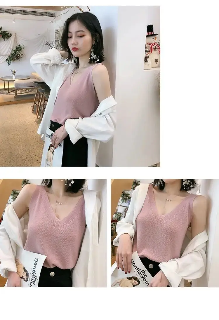 Black V-Neck Sleeveless V-Back Vest for Women — feature 16