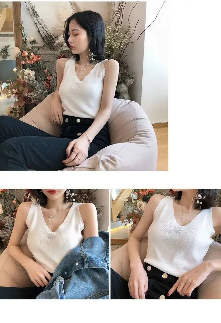Black V-Neck Sleeveless V-Back Vest for Women — feature 6