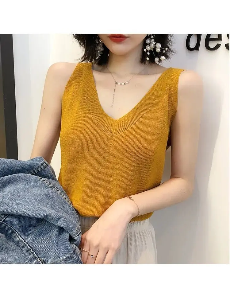 Black V-Neck Sleeveless V-Back Vest for Women — feature 7