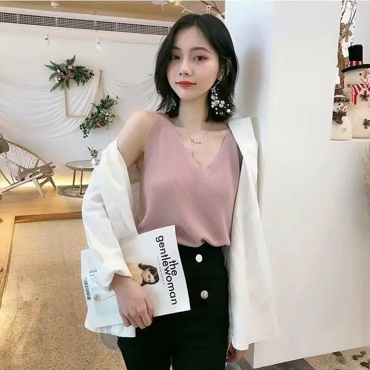 Black V-Neck Sleeveless V-Back Vest for Women - Image 2