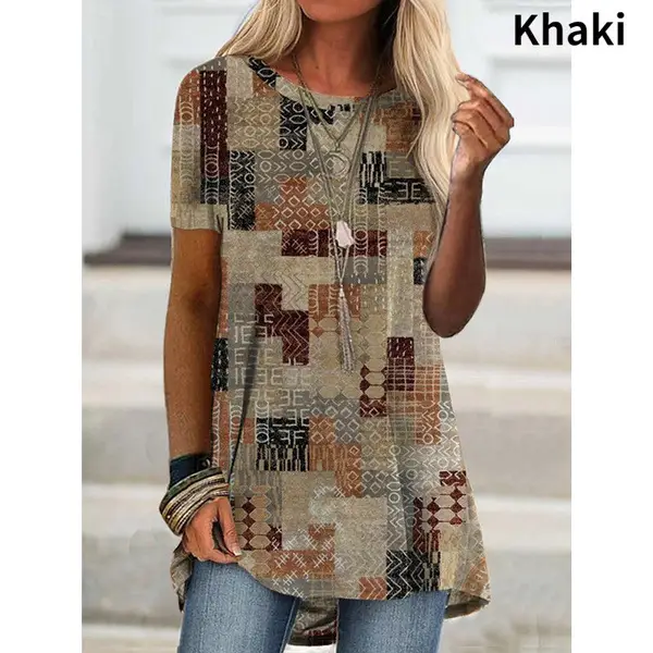 Women's Brown Digital Print T-Shirt Short Sleeve - Image 2