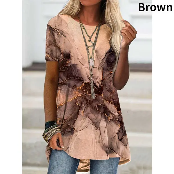Women's Brown Digital Print T-Shirt Short Sleeve - Image 4