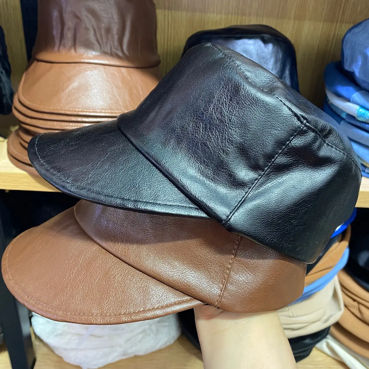 2023 Black Leather Flat Cap Women's Casual Winter - Image 3