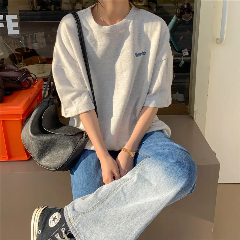 New Tro Women's Grey Letter Print T-Shirt Large — feature 18