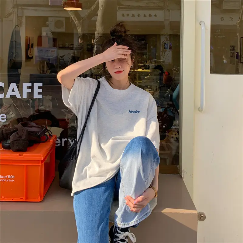 New Tro Women's Grey Letter Print T-Shirt Large — feature 19