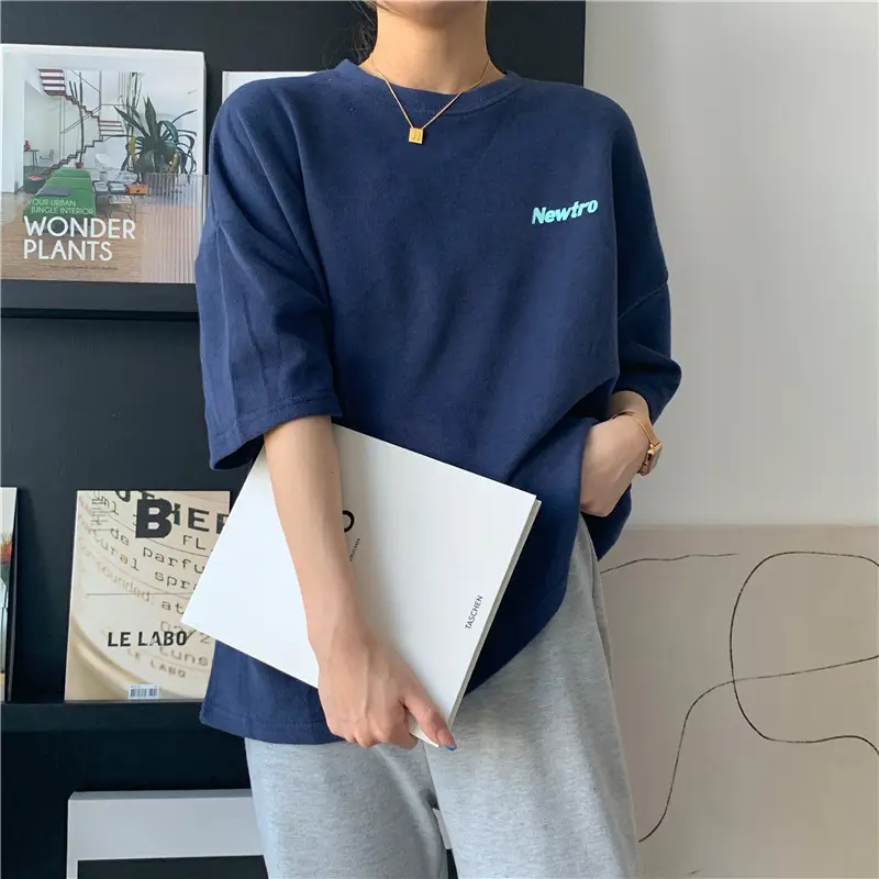 New Tro Women's Grey Letter Print T-Shirt Large — feature 4